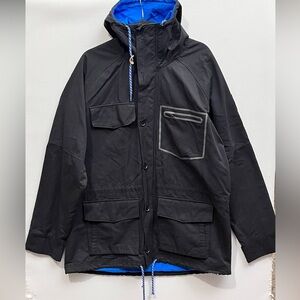 adidas Black Hooded Raincoat with Blue Accents XL